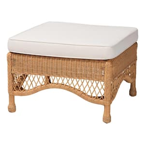 Brooklyn Light Honey Rattan and Fabric Ottoman