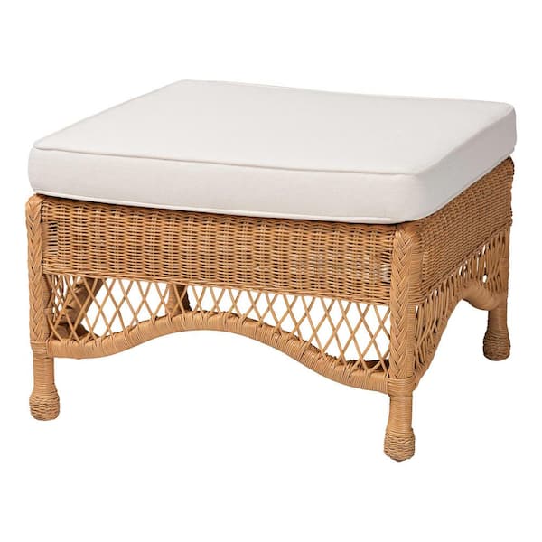 bali & pari Brooklyn Light Honey Rattan and Fabric Ottoman