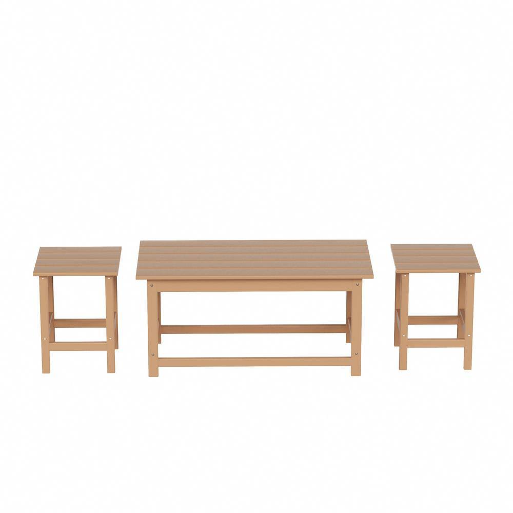 Mason 3-Piece Teak Poly Plastic Outdoor Patio UV Resistant Coffee and Side Table Set price history on PriceWatchPro