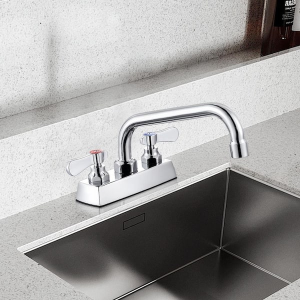 Commercial Faucet with 8 in. Swivel Spout, Double Handle Deck Mount Standard Kitchen Faucet in Polished Chrome