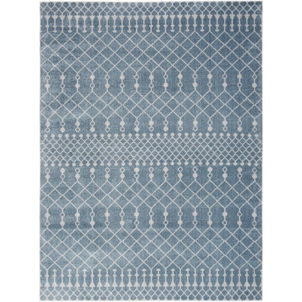 Nourison Astra Machine Washable Blue 8 ft. x 10 ft. Moroccan Transitional Area Rug
