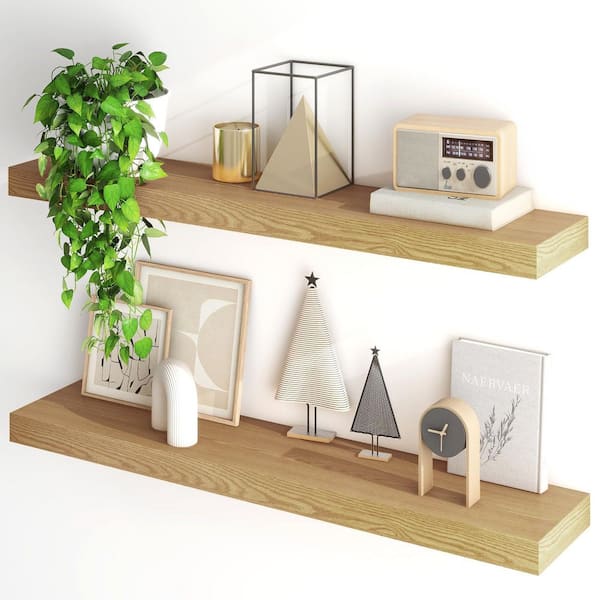 40 in. W x 7 in. D Oak Floating Shelves Decorative Wall Shelf Set of 2