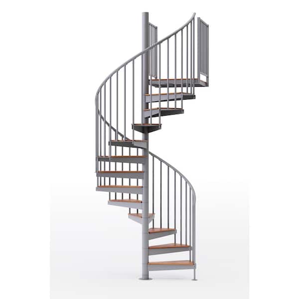 Mylen STAIRS Condor Gray Interior 60in Diameter, Fits Height 127.5in - 142.5in, 1 42in Tall Platform Rail Spiral Staircase Kit