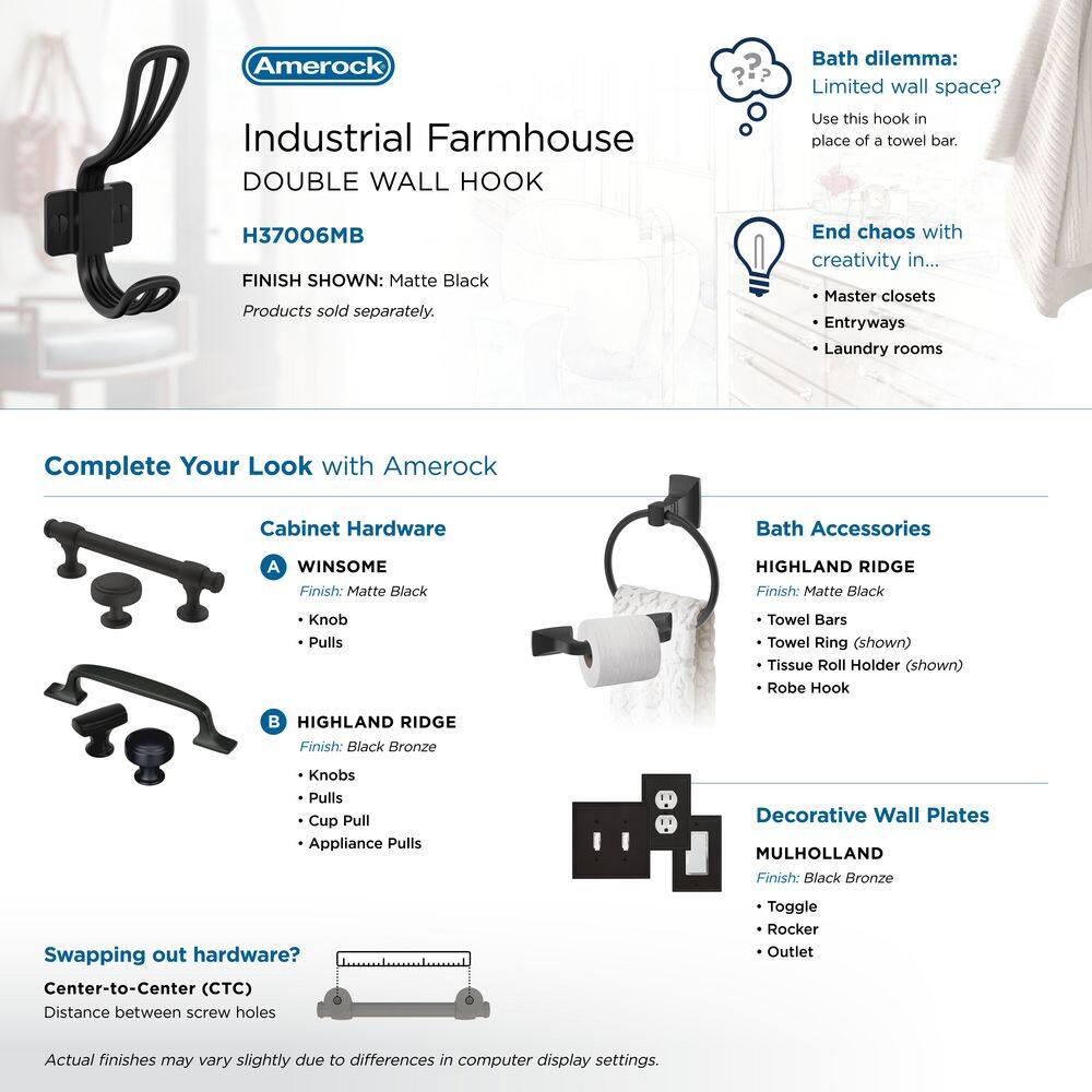 Matte Black Double Prong Decorative Metal Wall Hook