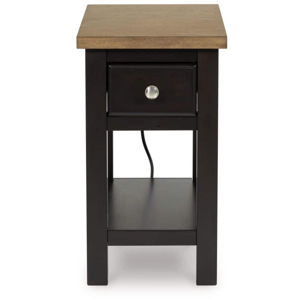 Brown Two-Tone Wood Rectangular End Table with Storage
