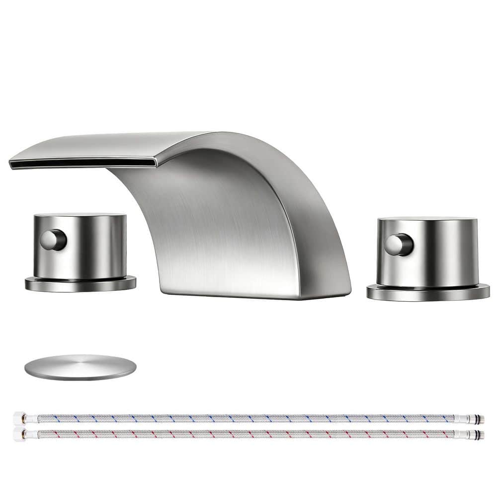 Double Handles 8 in. Widespread Bathroom Faucet 3-Hole Sink Faucet with Pop-Up Drain in Brushed Nickel price history on PriceWatchPro
