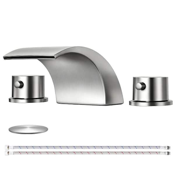 Double Handles 8 in. Widespread Bathroom Faucet 3-Hole Sink Faucet with Pop-Up Drain in Brushed Nickel