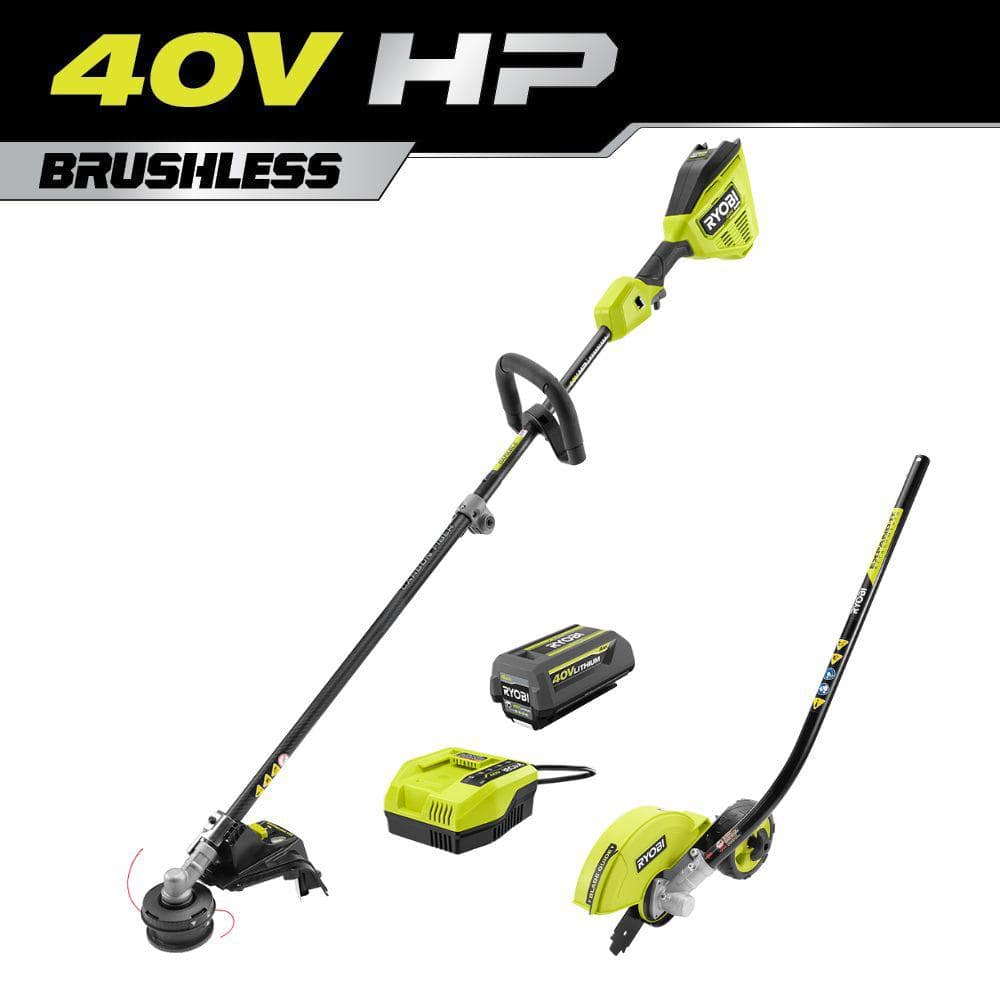 40V HP Brushless 16 in. Cordless Carbon Fiber Shaft Attachment Capable String Trimmer & Edger with Battery and Charger -  RYOBI, RY40HPST01K-RYE