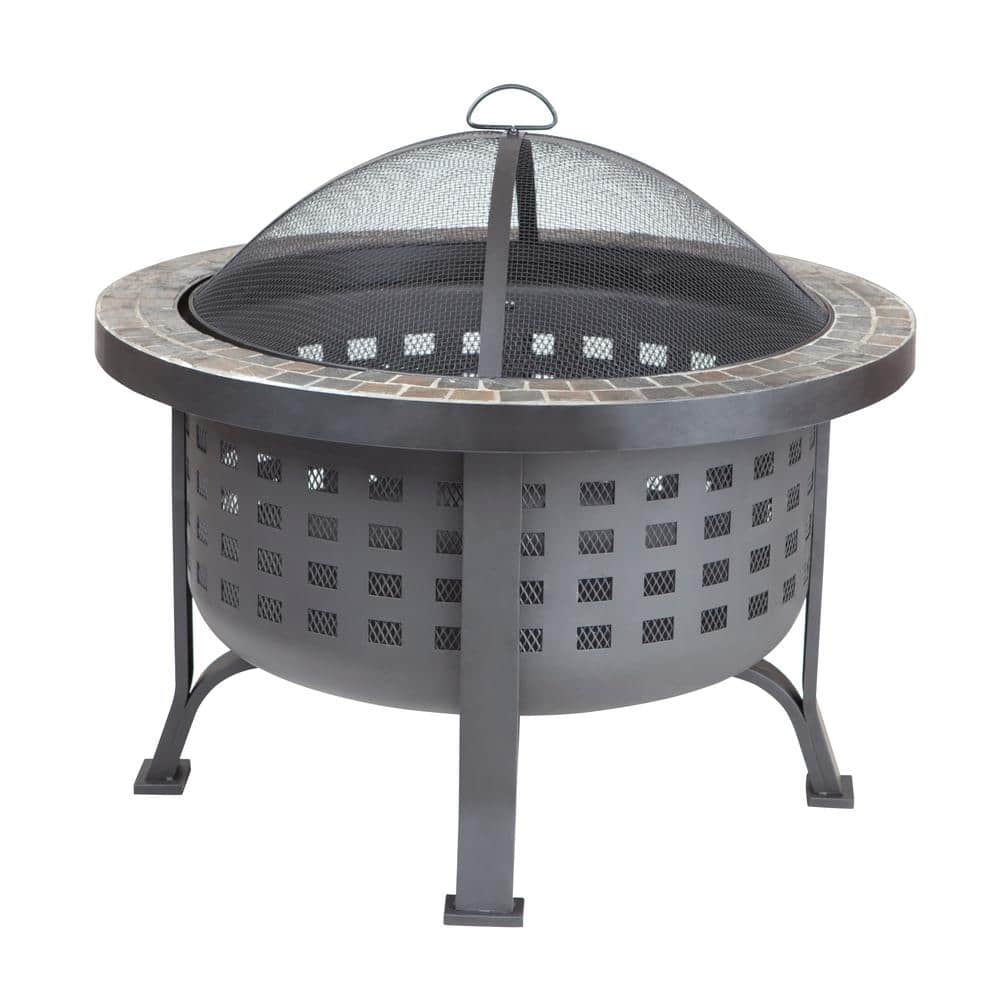 Fire Sense Alpina 30 in. Round Steel Fire Pit with Slate Top 62240 - The Home Depot