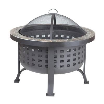 Fire Sense Alpina 30 In Round Steel Fire Pit With Slate Top 62240 The Home Depot