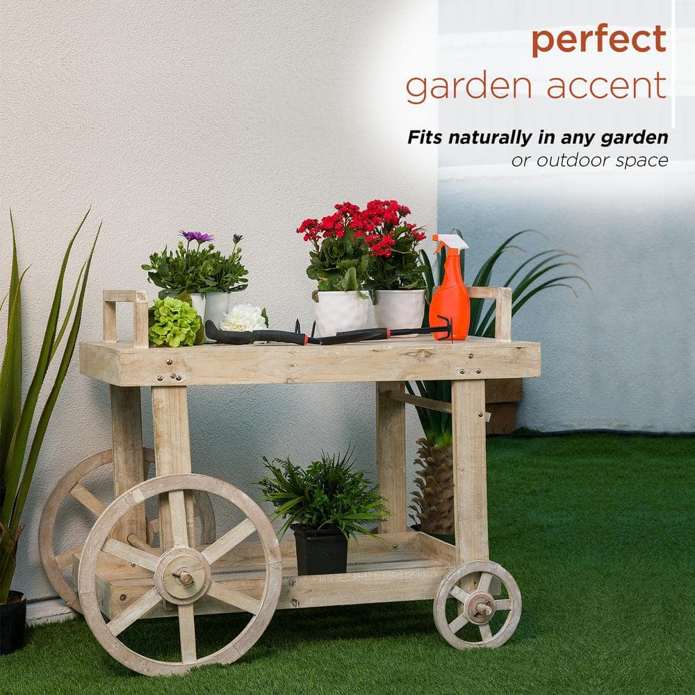 Rustic Multi-Color Wooden Garden Cart Display with Wheels