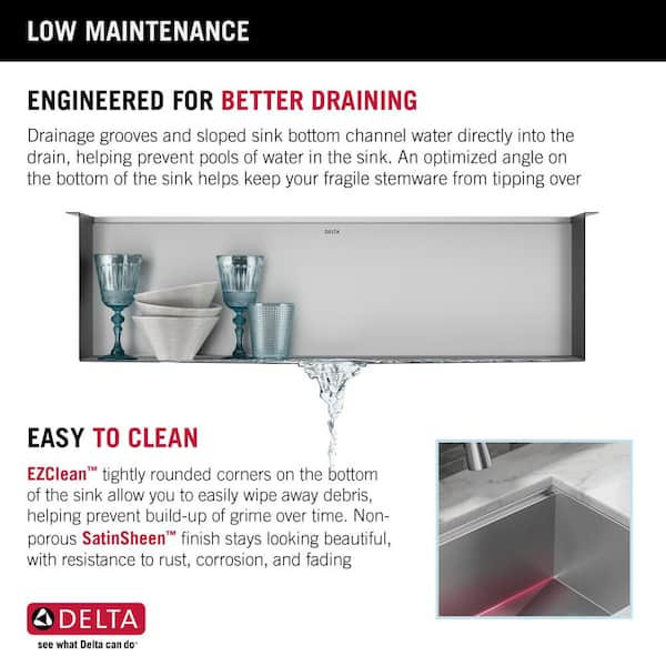 Delta Rivet™ 36 L Workstation Farmhouse Apron Front Kitchen Sink  Undermount 16 Gauge Stainless Steel Single Bowl