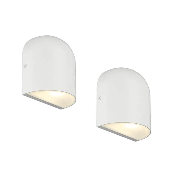 Jasper 5.5 in. White Hardwired Outdoor Wall Lantern Sconce with Integrated LED (2-Pack)