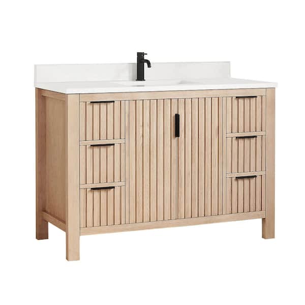 Shenzhen 48 in.W x 22 in.D x 33.9 in.D Single Bath Vanity in Aged Natural Oak with White Engineered Stone Top