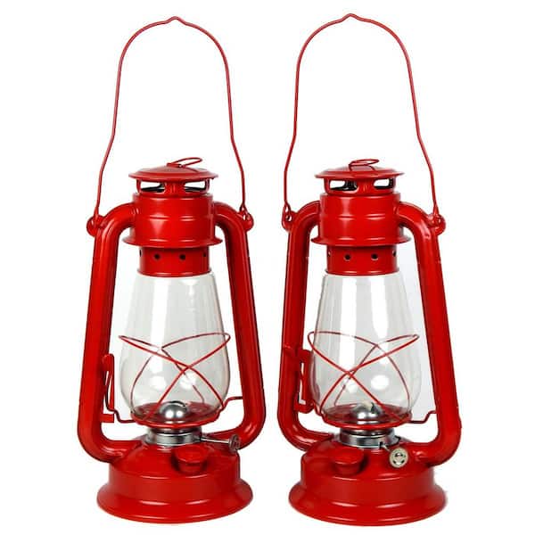 12 in. Large Red Metal Hurricane Oil Lantern Red (Set Of 2)