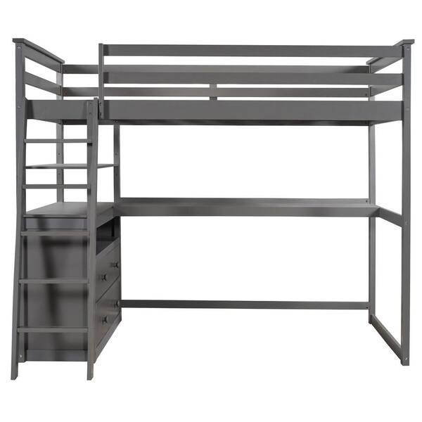 Utopia 4niture Mariana Gray Twin Size Loft Bed with 2 Built-in Drawers ...