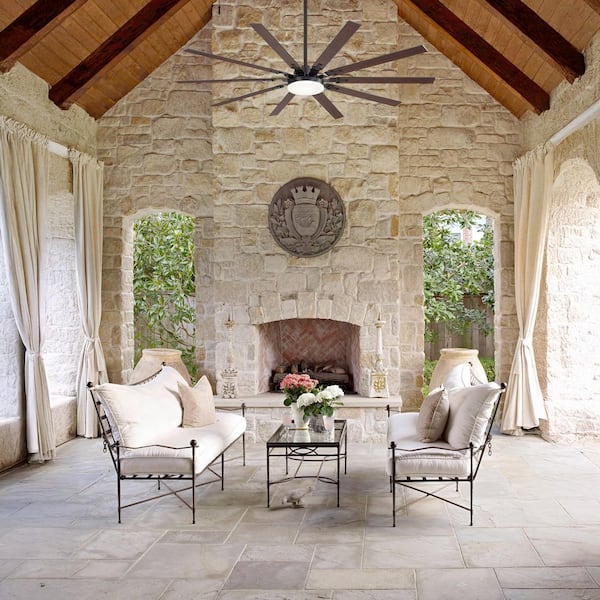 Larris 72 in. Indoor Black Downrod Ceiling Fan with integrated LED Light, 10 Black/Brown Blades and Remote Included