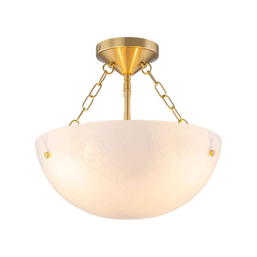 14.6 in. 3-Light Bowl Brushed Gold Cloud Glass Semi-Flush Mount for Foyer Living Room Bathroom price history on PriceWatchPro