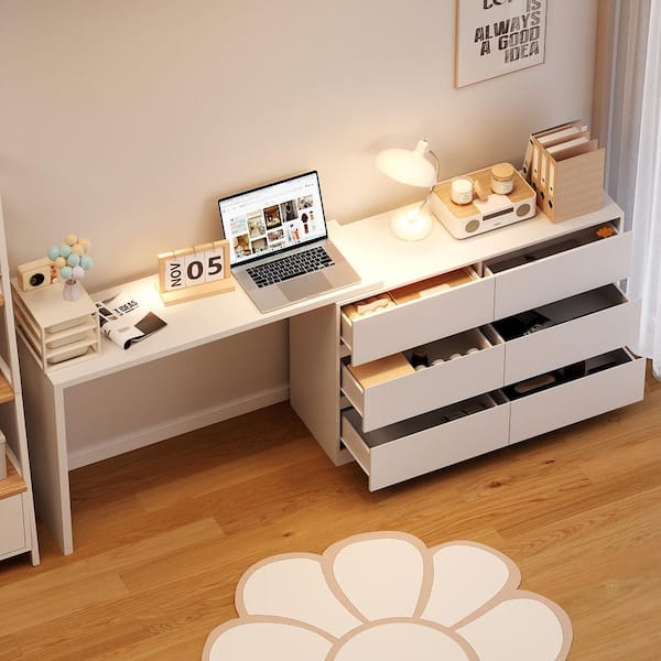 Kingdely 6-Drawer L-Shaped Dresser with Rotatable Desk 47.2 in. W x 51.2 in. D x 32.7 in. H KF260058-01SD