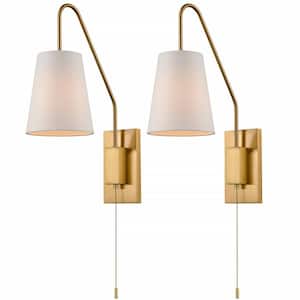 6 in. 2-Light Brass Modern Wall Sconce with Standard Shade