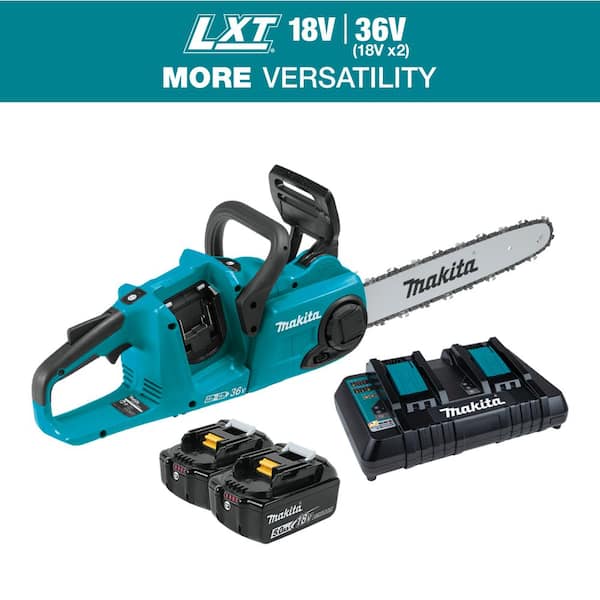 Makita LXT 14 in. 18V X2 (36V) Lithium-Ion Brushless Battery Rear Handle Chain Saw Kit w/ (2) Batteries 5.0Ah, Charger