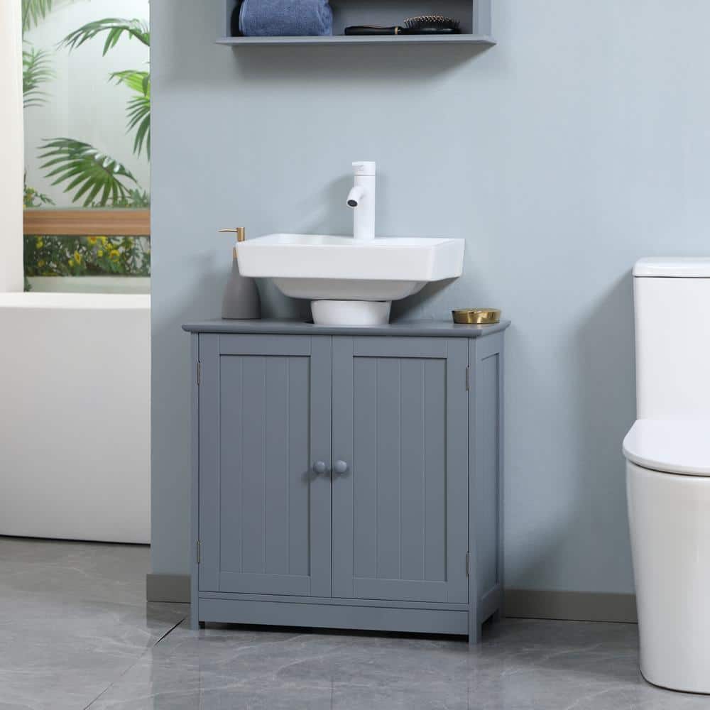 Gray MDF Pedestal Under Sink Bathroom Cabinet with Shelf