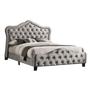 Keli Gray Upholstered Wooden Frame Scalloped Button Tufted Queen Platform Bed