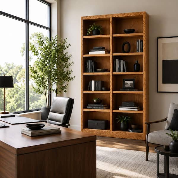 84 in. Dry Oak Wood 12-shelf Standard Bookcase with Adjustable Shelves