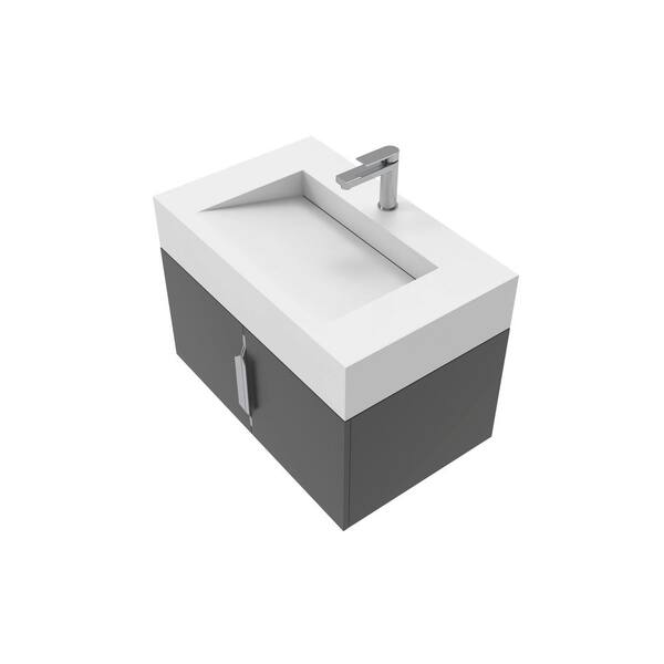 castellousa Nile 30 in. W x 18.9 in. D x 20.38 in. H Single Sink Bath Vanity in Black in Chrome Trim with Solid Surface White Top