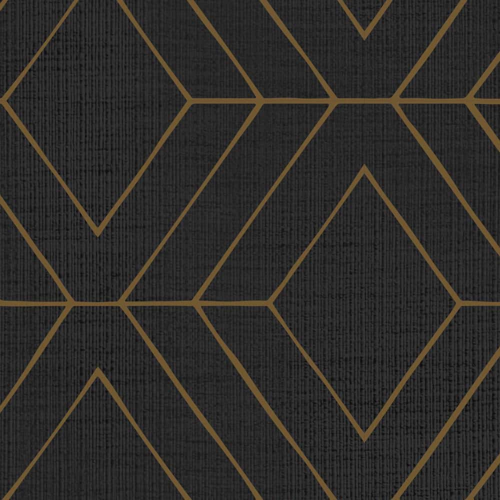 Diamond Geometric Art Deco Lines Ebony Peel and Stick Smooth Vinyl Wallpape