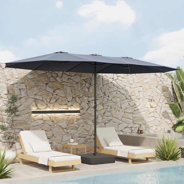 15 ft. Large Market Double Sided Umbrella Outdoor Patio Umbrella with Crank Handle for Poolside Lawn Garden in Navy Blue