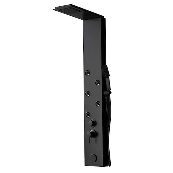 HOMEMYSTIQUE Dual 4-in-1 5-Jet Rainfall Shower Panel System with Rainfall Shower Head and Shower Wand in Black