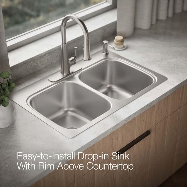 KOHLER Verse 33 in. Drop-in Double Bowl 18-Gauge Stainless Steel
