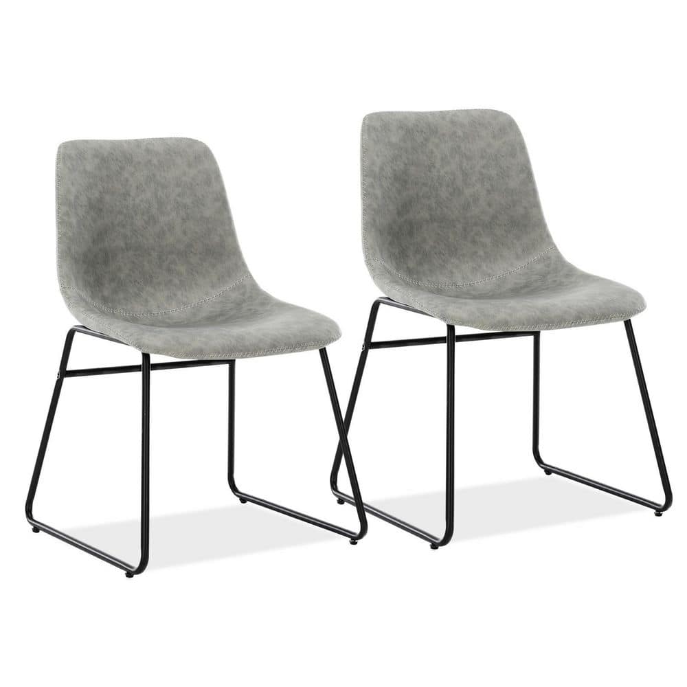 LUE BONA 18 in. Gray Faux Leather Upholstered Dining Chairs With Metal