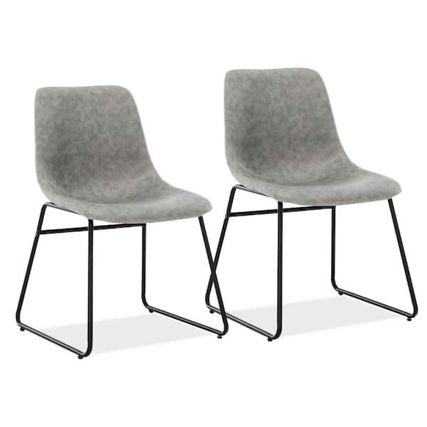 LUE BONA 18 in. Gray Faux Leather Upholstered Dining Chairs With Metal Legs (Set of 2)