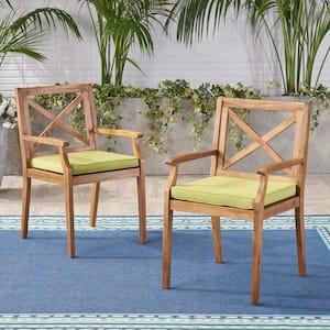 Acacia Wood Outdoor Dining Chair with Green Cushion