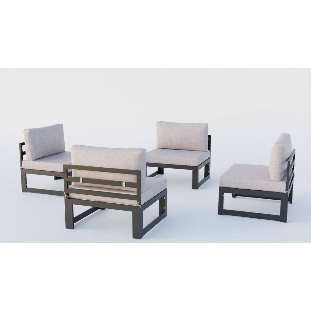 Chelsea 6-Person Black Aluminum Outdoor Sectional with Beige Cushions