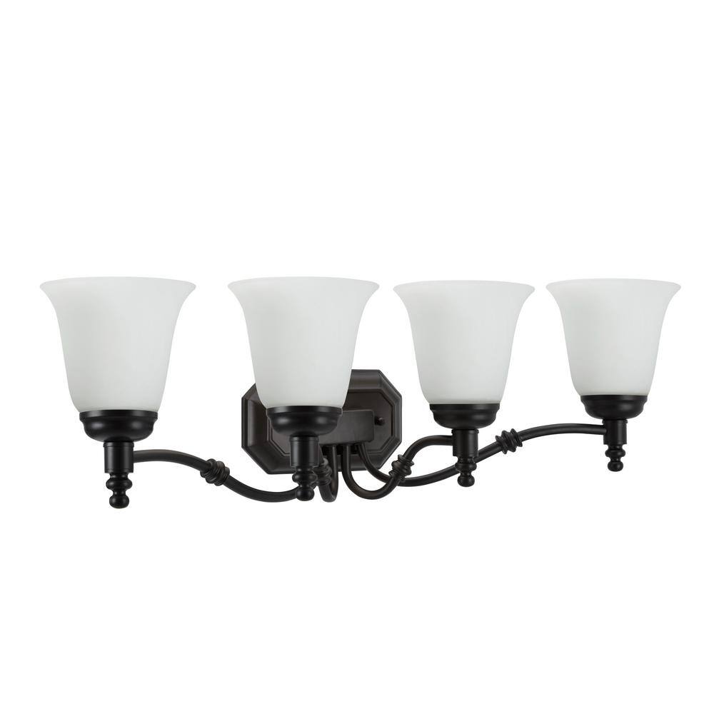Oil Rubbed Bronze 4-Light Vanity Fixture with Frosted Glass Shades