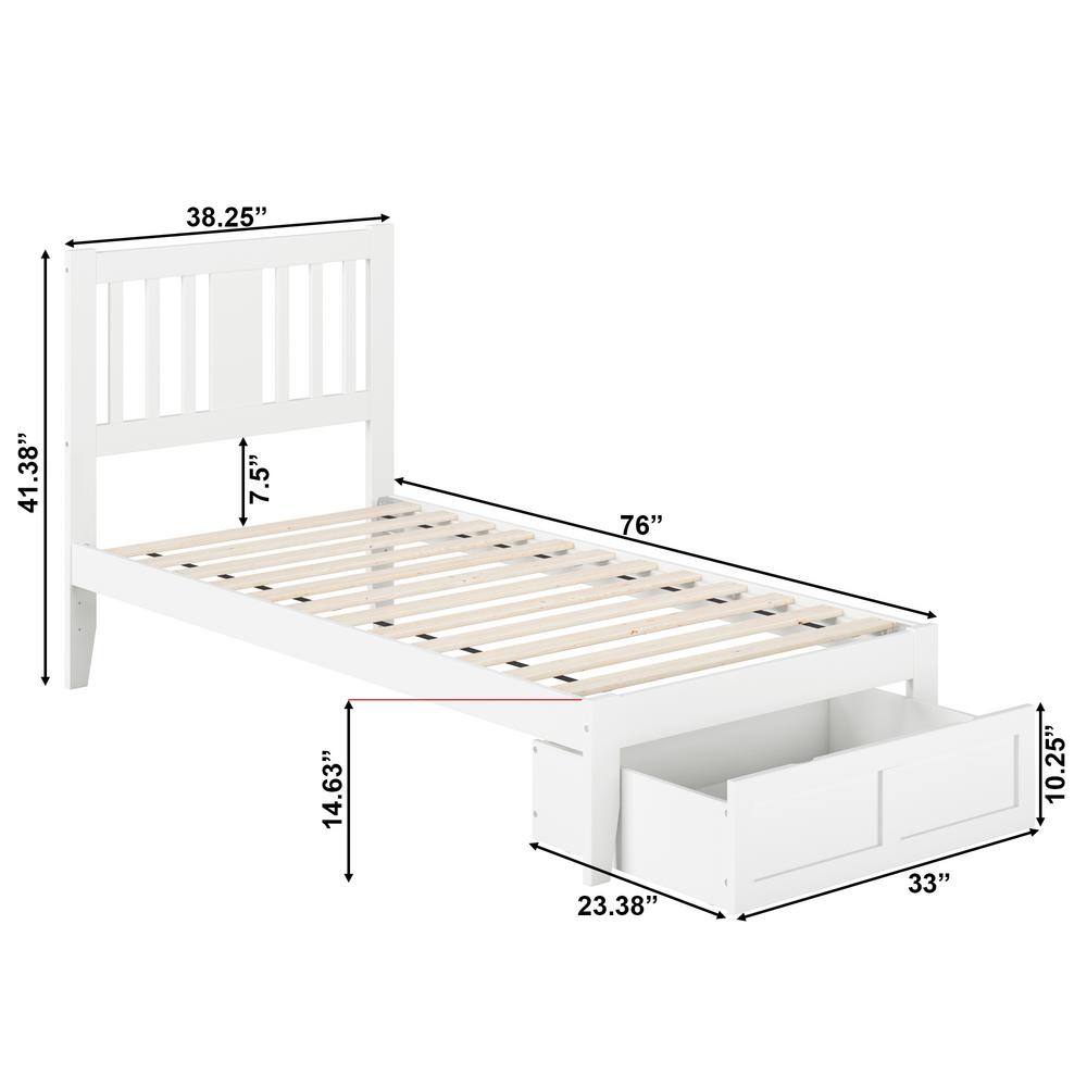 Tahoe Twin Mission White Wood Bed with Storage Drawer & USB Charger