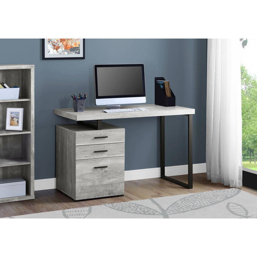 Transitional Black/Gray Wood Home Office Desk with 3 Drawers