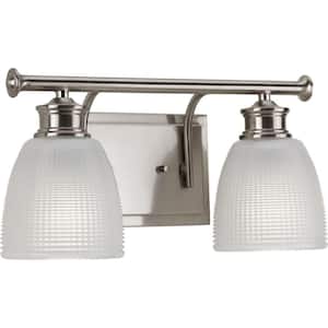 Lucky Collection 2-Light Brushed Nickel Frosted Prismatic Glass Coastal Bath Vanity Light