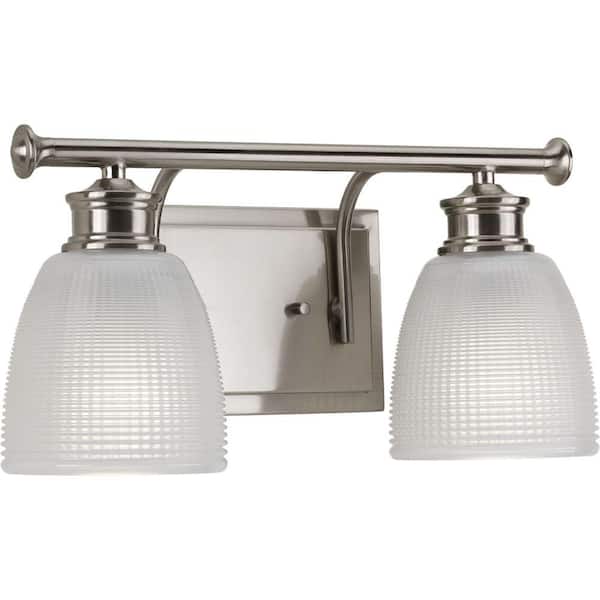 Progress Lighting Lucky Collection 2-Light Brushed Nickel Frosted Prismatic Glass Coastal Bath Vanity Light