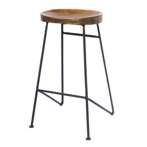 Brown and Black 28 in. Height Iron and Wood Saddle Seat Bar Stool