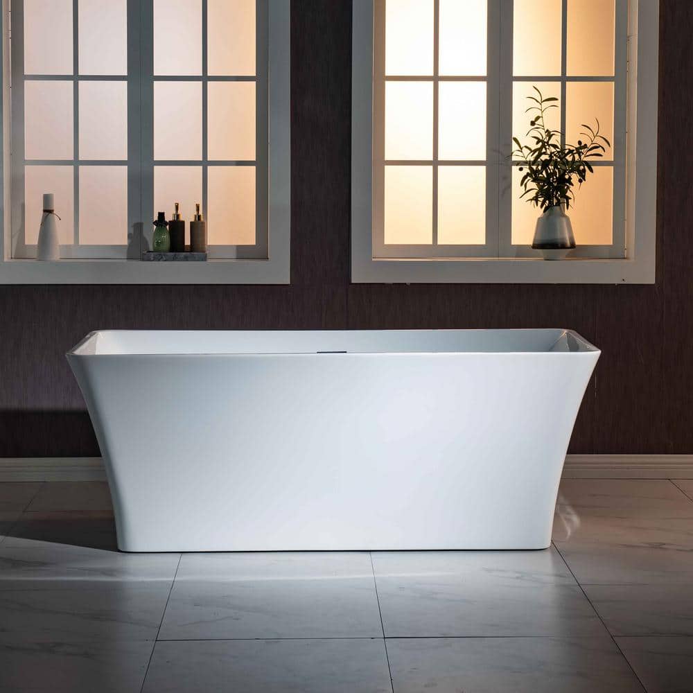 Echo 59'' White Acrylic Freestanding Soaking Bathtub with Brushed Gold Trim
