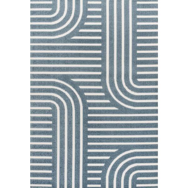 Anders High-Low MidCentury Modern Arch Stripe 2-Tone Navy/Cream 8 ft. x 10 ft. Indoor/Outdoor Area Rug