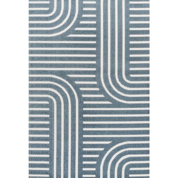 Anders High-Low MidCentury Modern Arch Stripe 2-Tone Navy/Cream 3 ft. x 5 ft. Indoor/Outdoor Area Rug