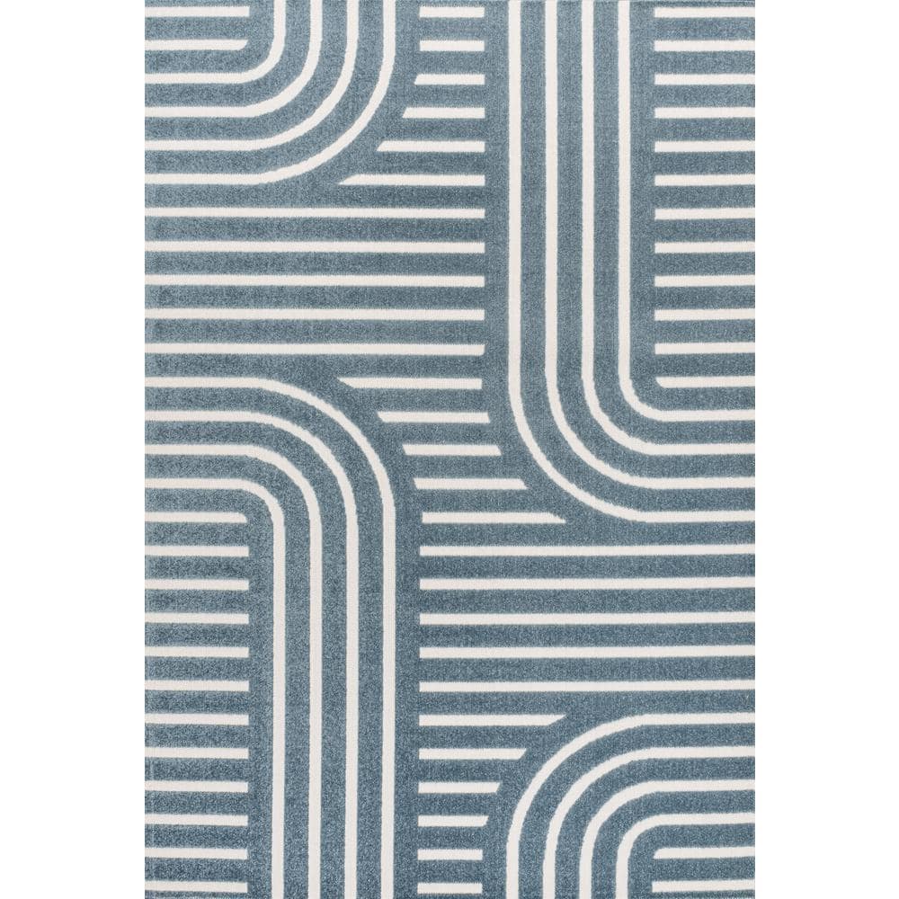 Navy and Cream Synthetic Stripe Rectangular 4' x 6' Area Rug
