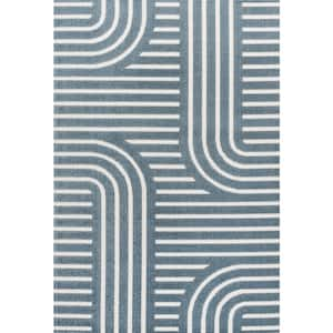 Anders High-Low MidCentury Modern Arch Stripe 2-Tone Navy/Cream 4 ft. x 6 ft. Indoor/Outdoor Area Rug