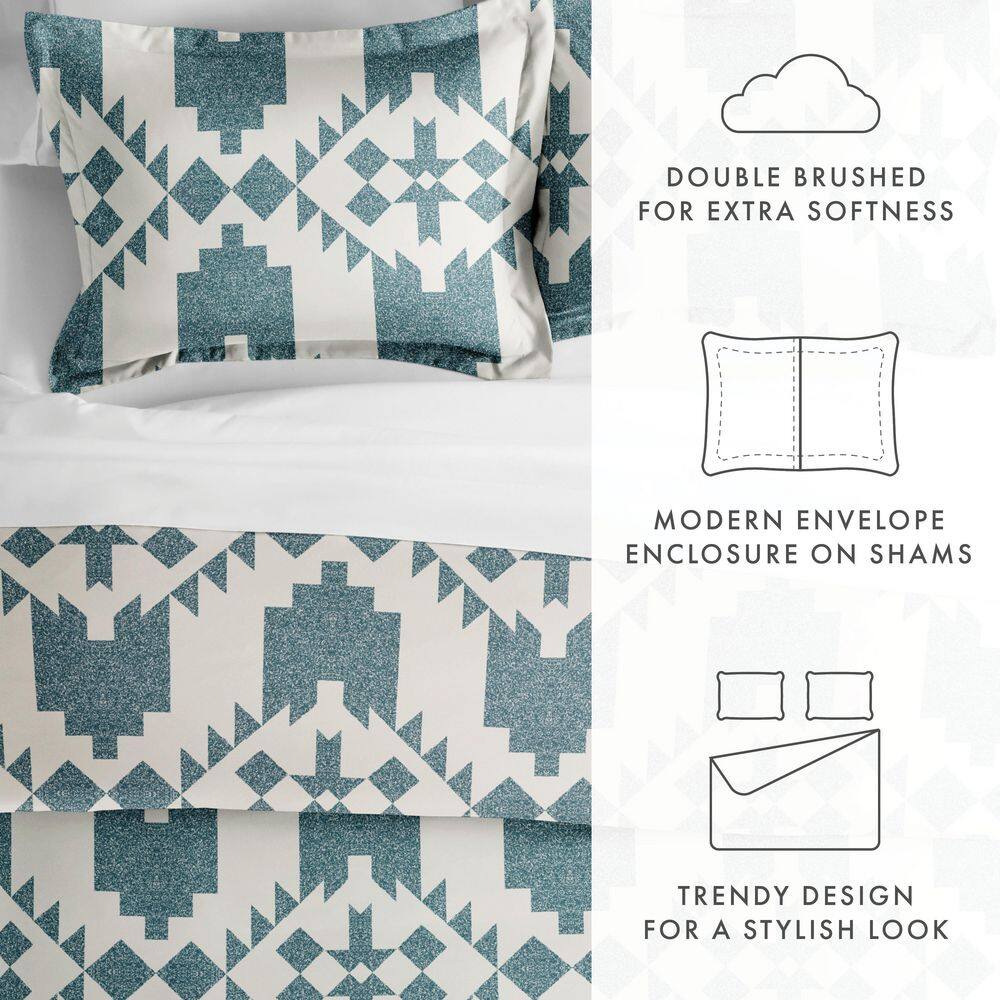 Teal and Off-White Southwestern Queen Duvet Cover Set