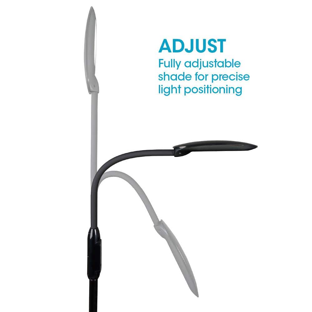 Adjustable Black LED Floor Lamp with USB Charging and Tablet Stand